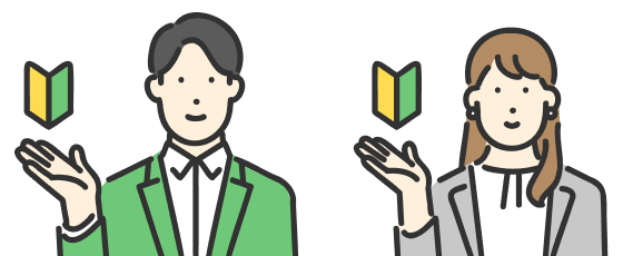 初心者マークを持つ男性と女性のイラスト